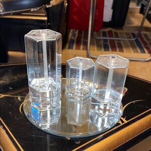 BX46 Vintage Hexagon Votive Oil Glass Trio FIRELIGHT ART GLASS HANDBLOWN.